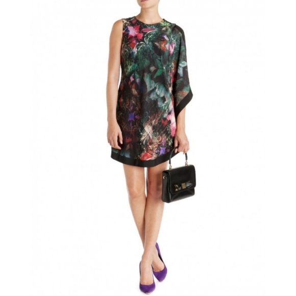 Ted Baker Reama Sheath Black Flowered Butterfly Front Mini Dress Size 0 - Picture 1 of 17